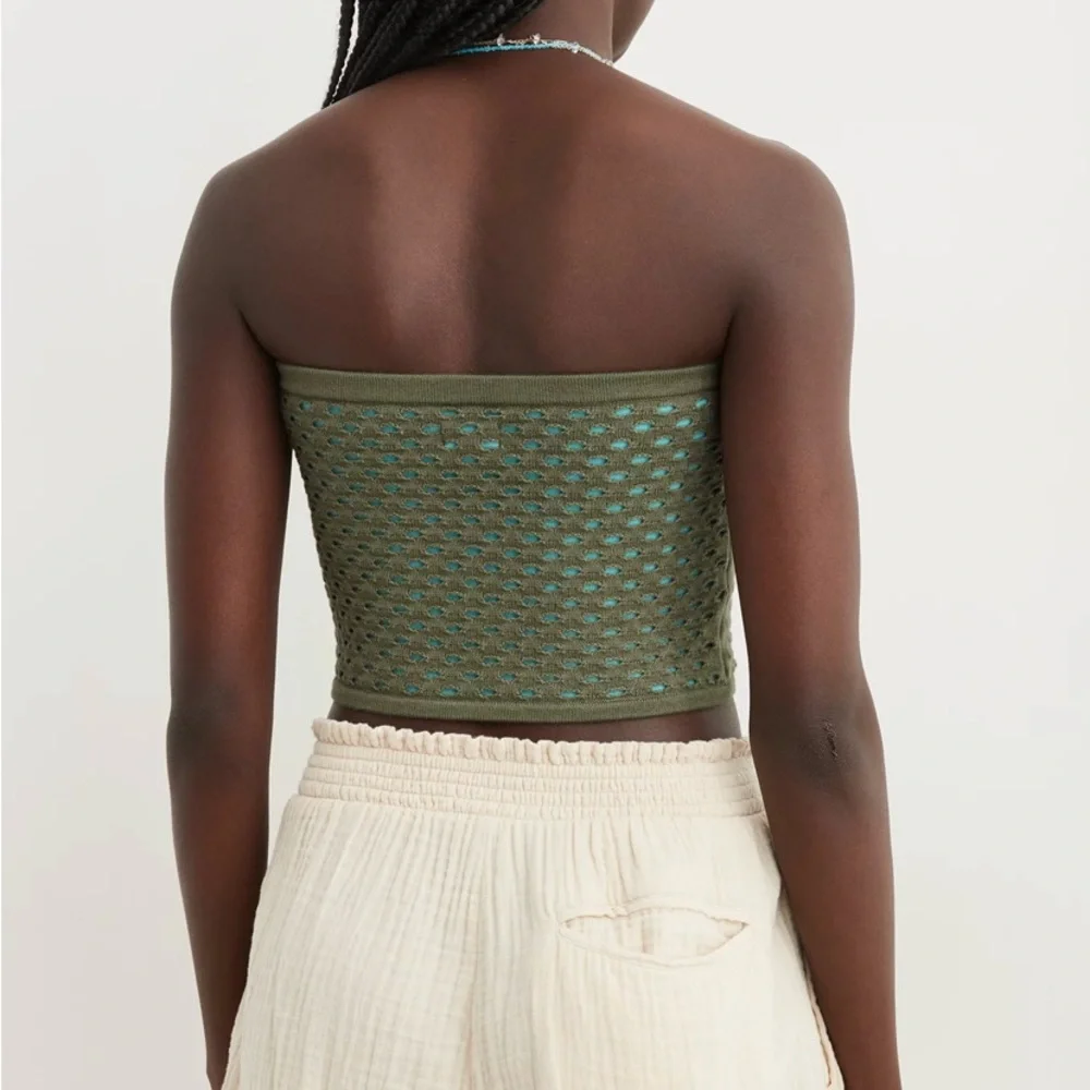 aerie Olive Green Knit Strapless Tube Top S - Picture 2 of 7